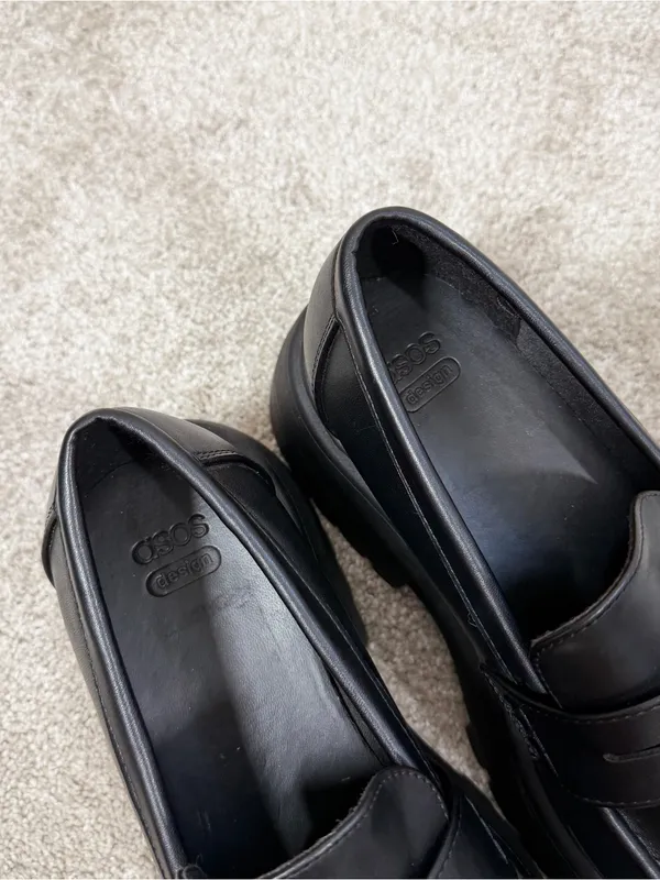 ASOS Design Women’s Wide Fit Maestro Chunky Loafers Shoes Academia in Balck 9W - Image 12