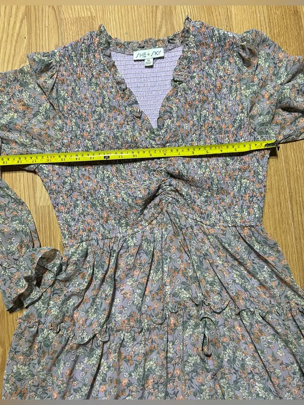 Floral Smocked Waist Tiered Long‑Sleeve Dress - Pastel Floral ladies Medium - Image 5