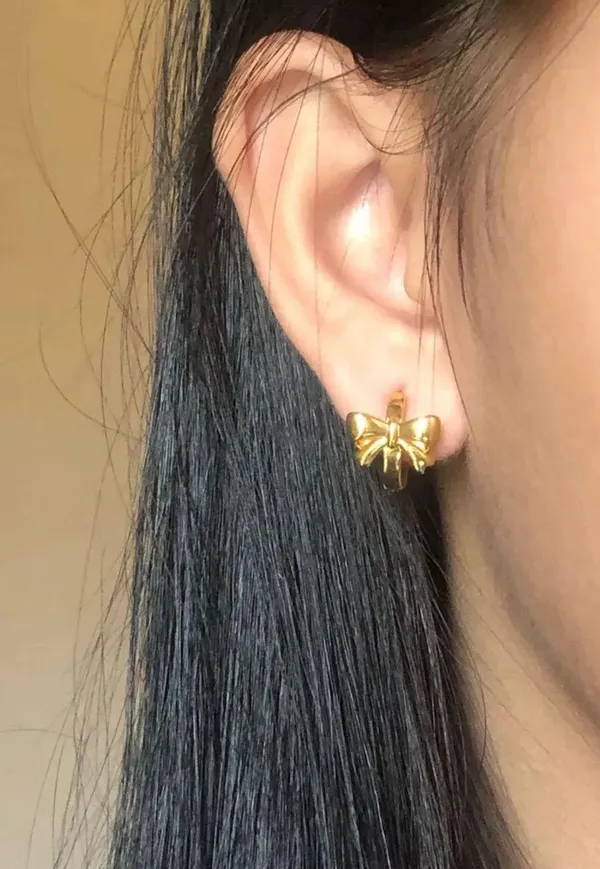 Gold Plated Dainty Bow Earrings - Image 2