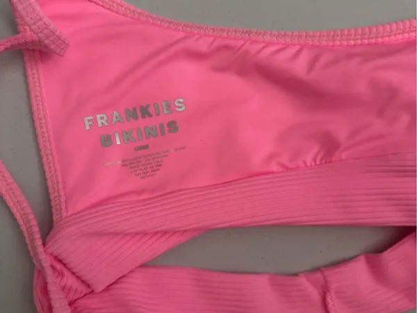 Frankie's Bikinis Hot Neon Pink Ribbed Gavin Bralette Bikini Top Adjustable Straps - Image 2