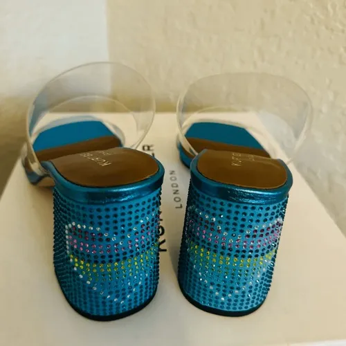 Kurt Geiger Party Clear Block Heel Sandal Glass Slipper Barbie Blue Size 8.5, NW - Image 10