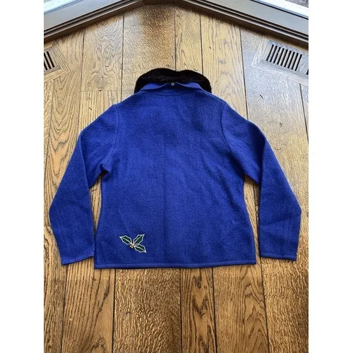 Lisa International Women's M Blue Boiled Wool Zip Jacket w/ Santa Ugly Sweater - Image 6