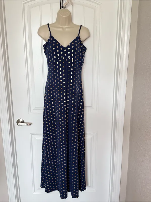 Michael Michael Kors Small Navy Gold Foiled Medallion Prints V Neck Maxi Dress - Image 4