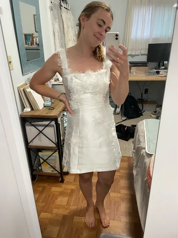 Elliatt White Satin Bridal Event Dress Floral detail - Image 7