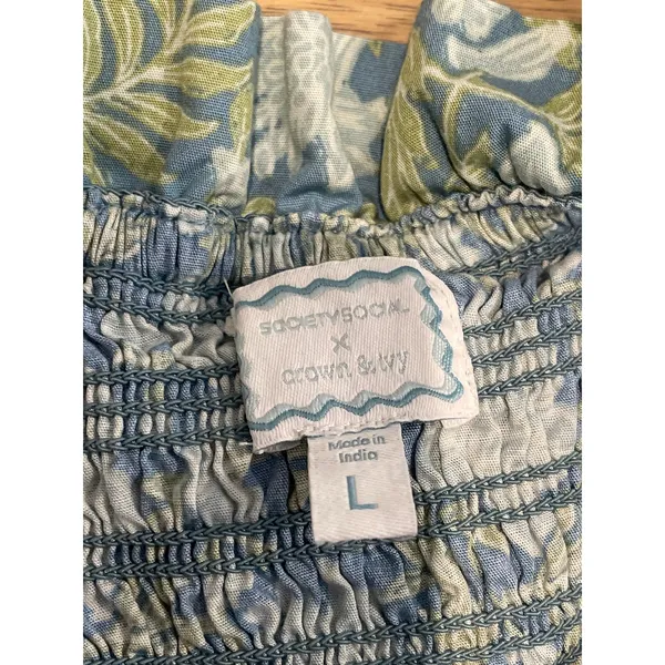 Society Social by Crown & Ivy Fit and Flare Midi Dress Blue Floral Cotton Size L - Image 2