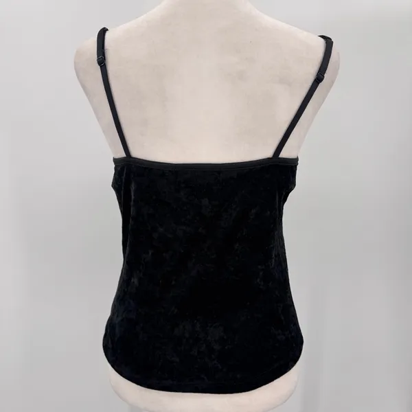 One Step Up Y2K Black Velvet Cami Tank Top Formed Cups Vintage 90s Whimsigoth Sexy Large - Image 5