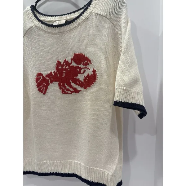 St John's Bay Lobster Knit Sweater Top Womens Medium Short Sleeve Nautical - Image 3