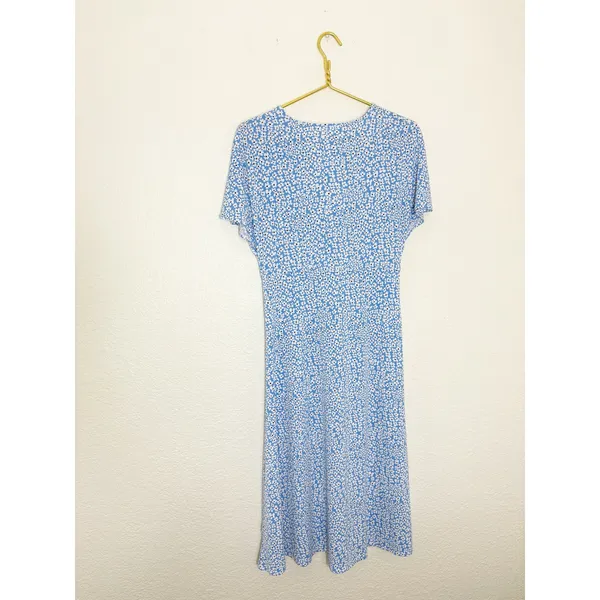 Mango Poma Floral Midi Dress Size Medium Blue Cottage Coquette Chic Jersey - Image 14