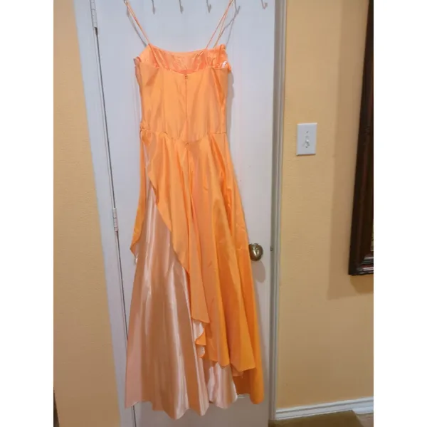 Betsy & Adam orange satin taffeta long bridesmaids evening dress 4 - Image 10