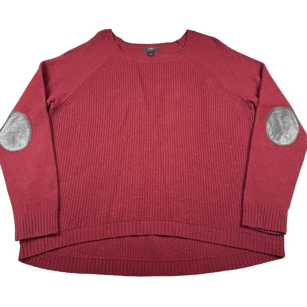 J. Crew‎ 100% Wool Sweater Women's Size Large Leather Patches Relaxed Fit Knit - Image 2