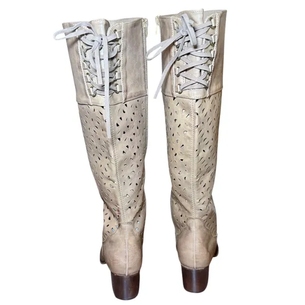 Boutique by Corkys Gabbie Taupe Perforated‎ Lace Up Back Tall Boots Womens 11 - Image 6
