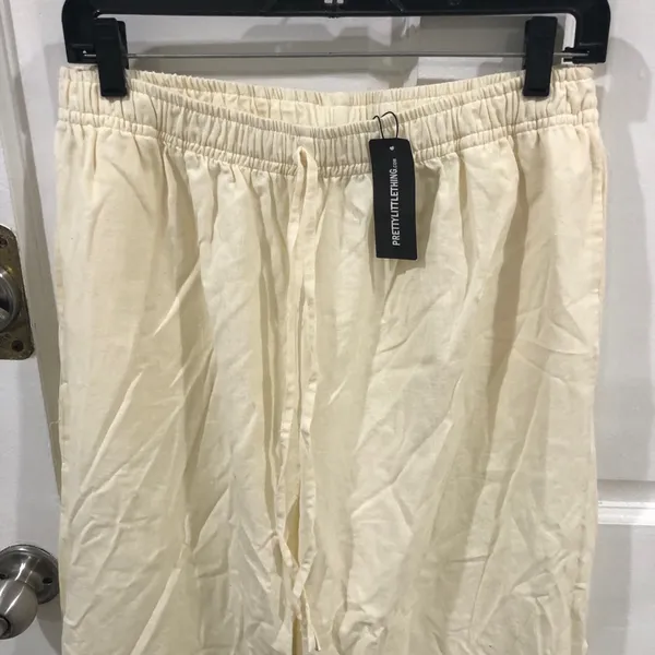 NWT Pretty Little Thing Tall Stone Linen Extreme Wide Leg Pants Trousers Medium - Image 7