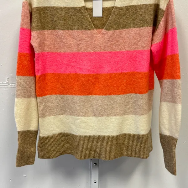 NWT LOFT Women's XS‎ V-Neck Striped Knit Sweater Pink Orange Cream Multi Color - Image 4