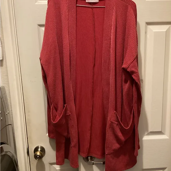 LG Red Ribbed Knit Top Size M - Image 6