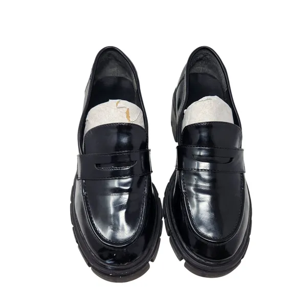 Crown Vintage Black Faux Leather Slip On Sage Chunky Penny Loafers Size 7.5M - Image 2