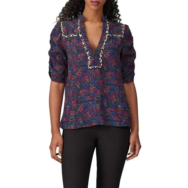 Nanette Lepore Ditsy Daze Top in Blue 4 Womens Silk Floral Blouse - Image 2