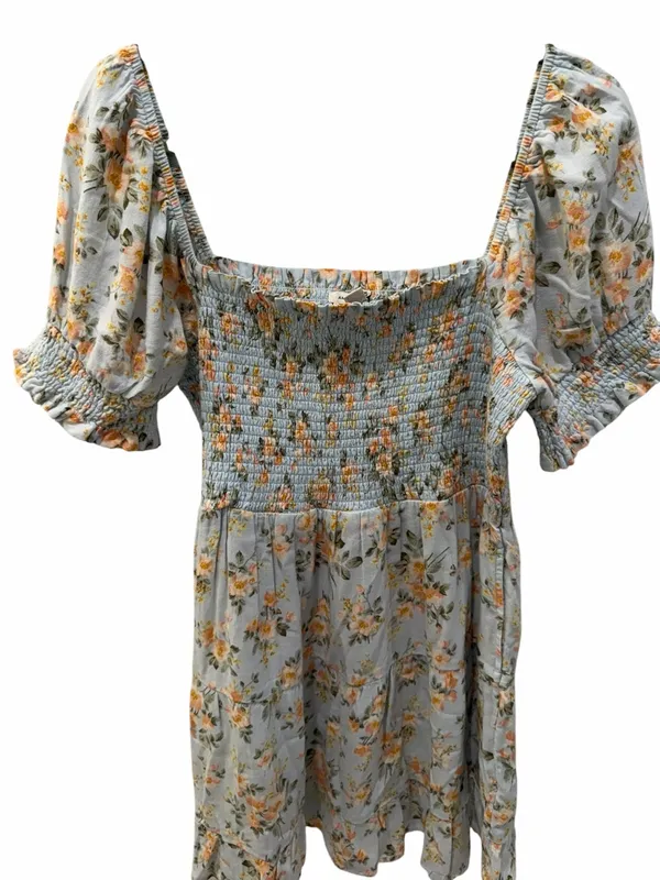 American Eagle Floral Smocked Mini Dress Blue Linen Blend Boho Cottagecore M - Image 8