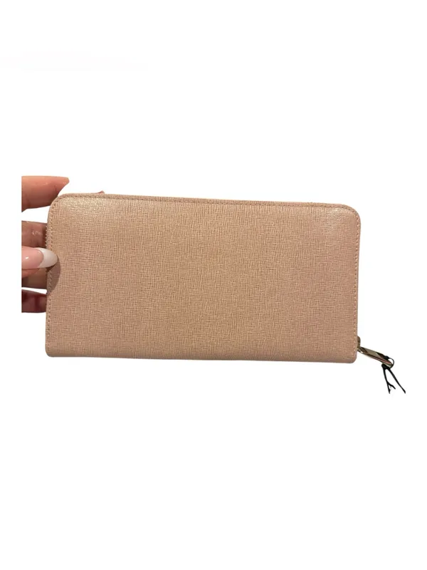 Furla Babylon Moonstone Tan pink leather and viscose zippered wallet. - Image 2