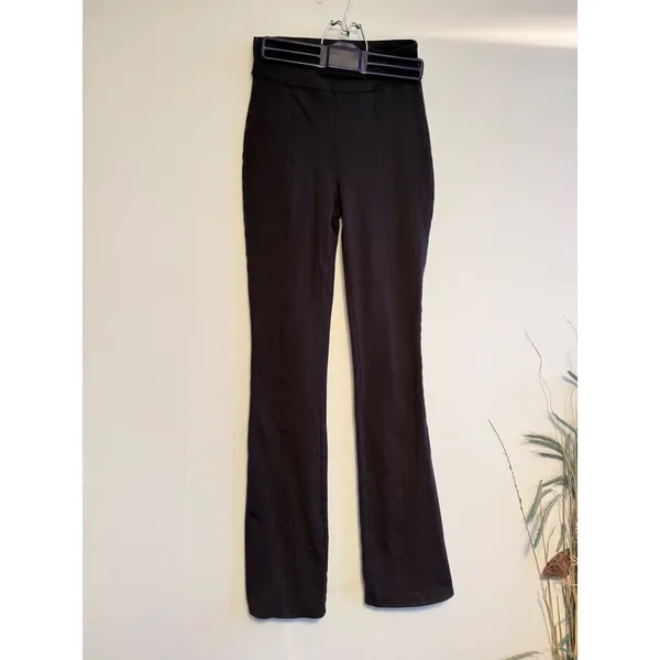 Alo Yoga Womens High Waist Airbrush Seam Flare Leggings Black Front‎ Slit Pants - Image 3