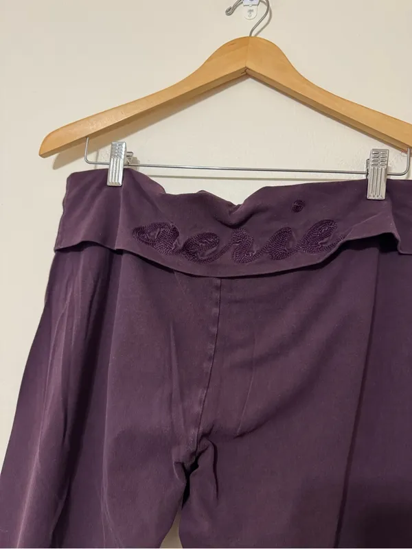 Y2K Aerie Cotton Deep Plum Fold-Over Waist Boot Cut Yoga Pants - Image 3