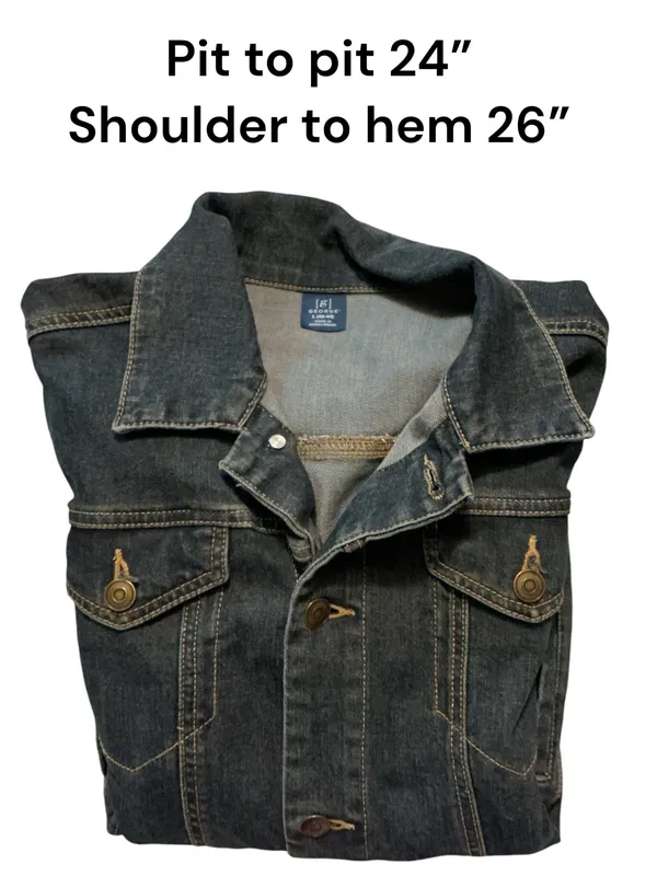 George Men's Large Black Acid Wash Denim Jacket Dark Charcoal Trucker Jean Coat L - Image 3