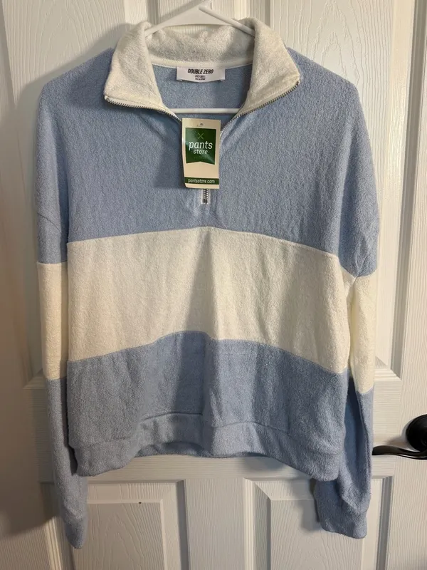 Double Zero Light Blue & White Colorblock Quarter-Zip Sweater Small NWT - Image 3