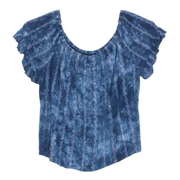 Tie Dye Blue Boho Flowy Indie Festival Cottagecore Top Embroidered XL Knox Rose - Image 2