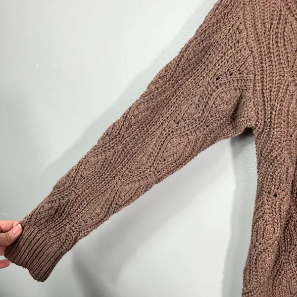 Carole Christian Tan Brown Open Knit Open Front Relaxed Fit Cardigan Minimal XL - Image 2