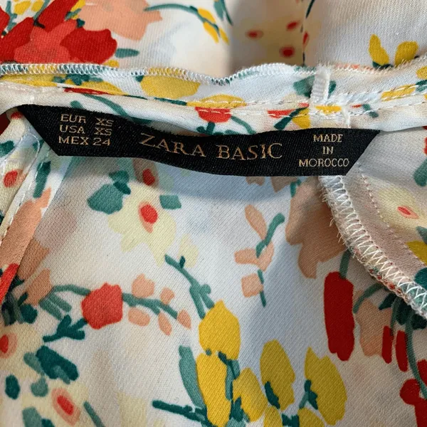 Zara‎ Basic Top Floral Chiffon Blouse Open Back Deep Vneck Flowy Boho Spring XS - Image 9