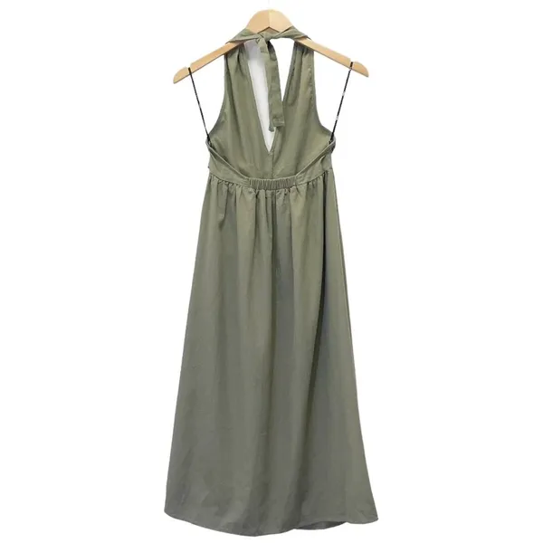 Lulus Feeling the Breeze Olive Green Buttoned Halter Backless Midi Dress Size XS - Image 3