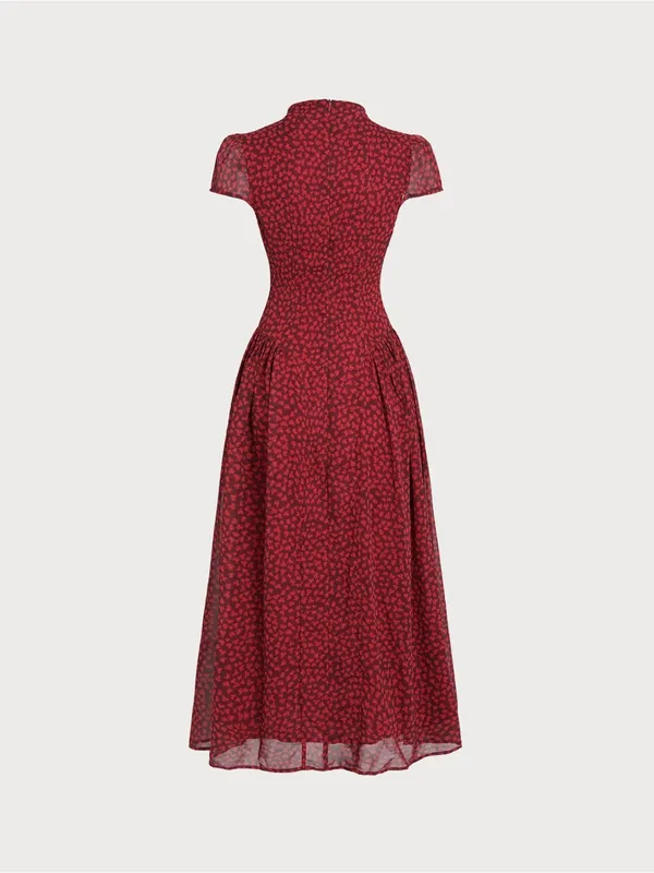 Rihoas Red Cap Sleeve Floral Maxi Dress - Image 7