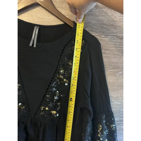 Anthropologie Black & Gold Sequined Peplum Peasant Top Balloon Sleeves M Party - Image 4