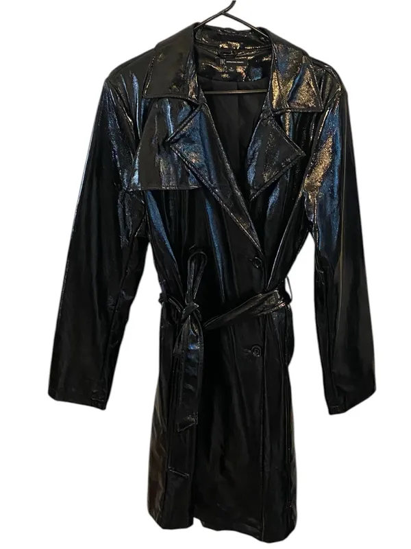 INC Glossy Black Patent Leather Belted Midi Trench Coat Goth Glam witchy 90s y2k - Image 5