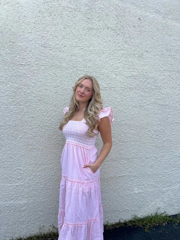 Smocked Ruffle Strap Tiered Midi Dress Medium - Image 8