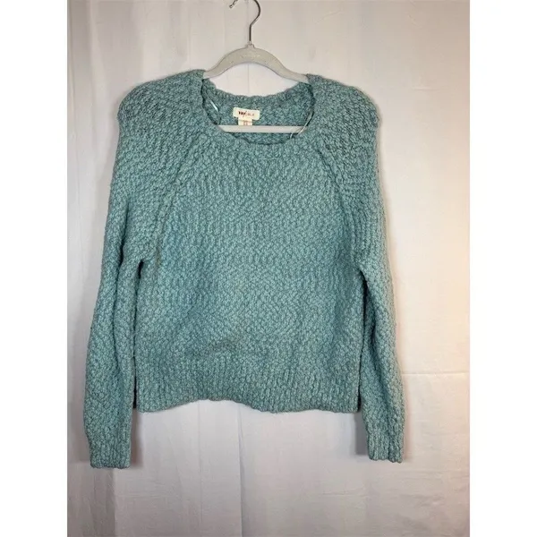 Yes Lola Sweater Womens Size M Blue Green Chunky Knit Crewneck Pullover - Image 2