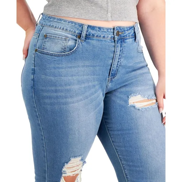 NWT Gogo Jeans Distressed Frayed Straight-Leg Jeans Medium White Wash Blue 20W - Image 4