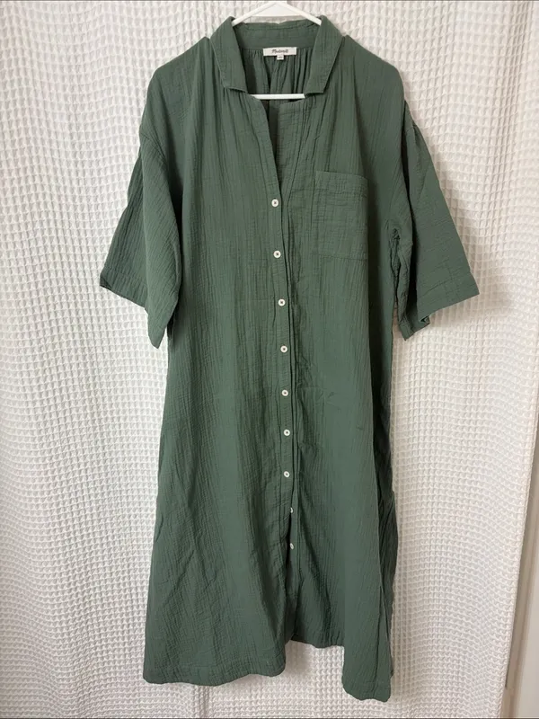 Madewell Lightestspun Cover-Up Maxi Shirtdress Sage Green Medium - Image 4