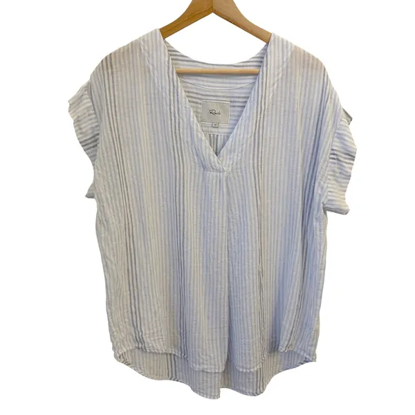 Rails Nala Top Womens M Linen Blend Blue Stripe Coastal Lightweight Relaxed - Image 2