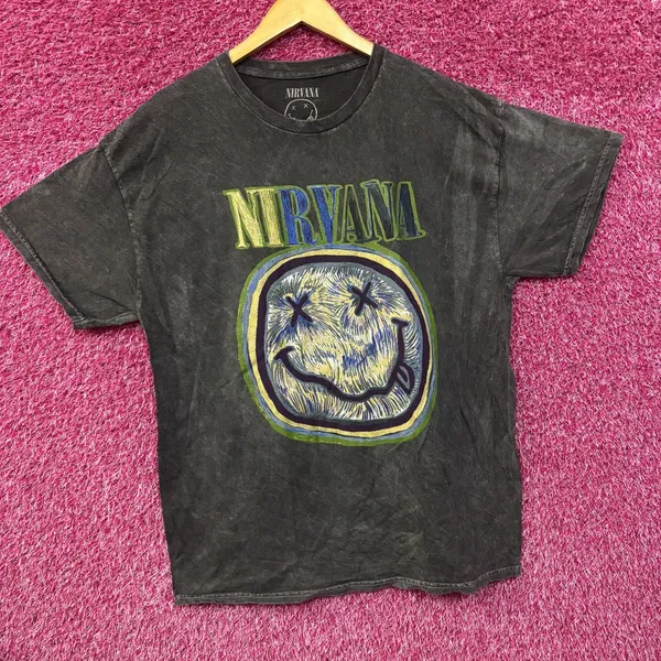 Nirvana Graphic Smiley Face Charcoal T-Shirt XL - Image 3