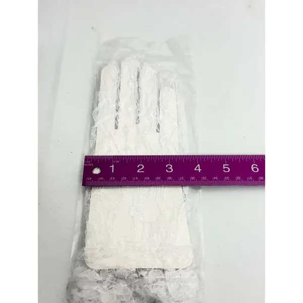 White Lace‎ Gloves Sz OS Floral Sheer Ruffle Bridal Wedding Formal - Image 6