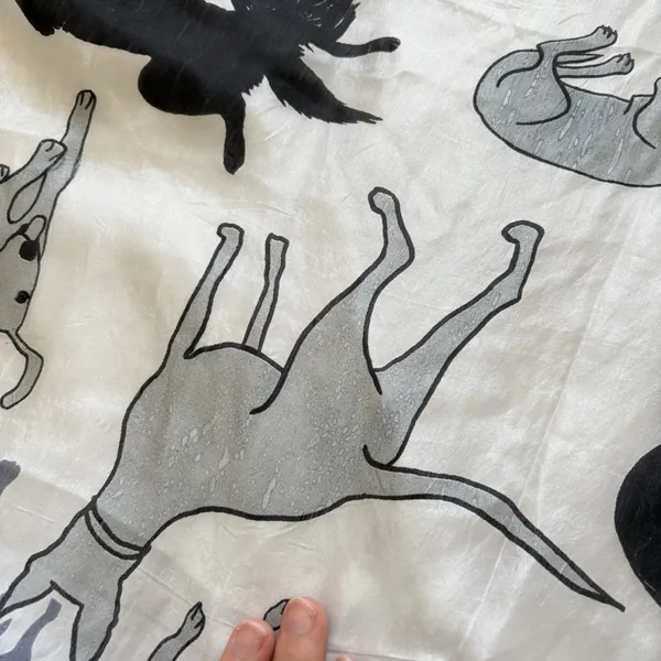 Vintage Dog Lover Womens Scarf 100% Silk Shawl Gray‎ Feminine Whimsy Coquette - Image 7