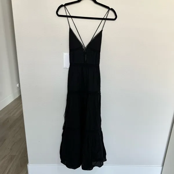 ZARA Black Lace Insert Open Back Strappy Midi Dress Large NEW - Image 5