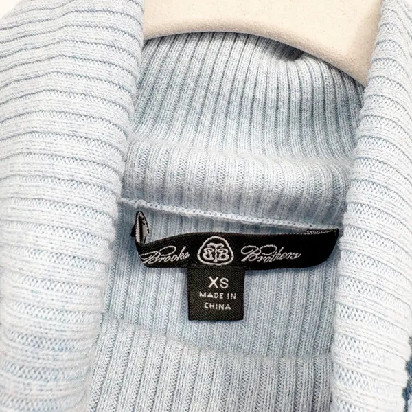 Brooks Brothers Womens Light Blue Cotton Cashmere Ribbed Turtleneck Sweater XS - Image 3
