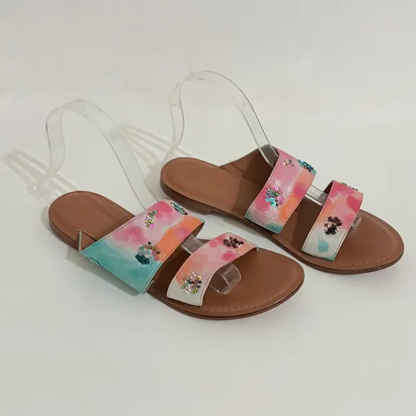NEW Anthropologie JASPER & JEERA Painted Leather Slide Sandals Brown Gold 37 - Image 4