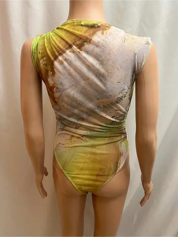 Zara Abstract Print Mesh Bodysuit Sleeveless Ruched Stretch Top Size Medium M - Image 2
