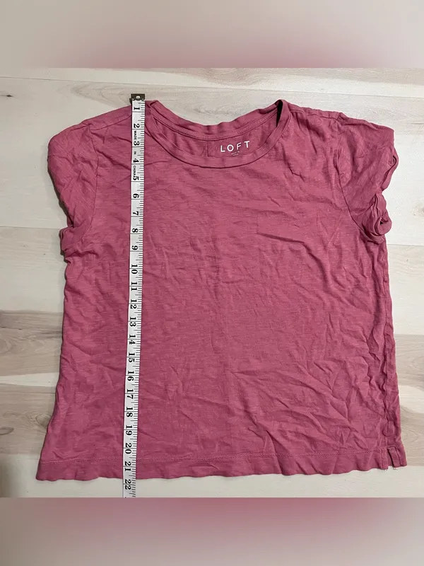 LOFT Women's Pink 100% Cotton Crewneck T-Shirt Short Sleeve Casual Top Medium - Image 5