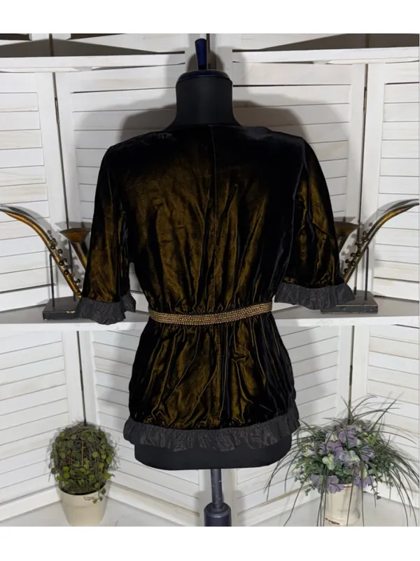 Vintage Victorian blouse crushed velvet brown Vamp whimsigoth cosplay Ren Fair - Image 2