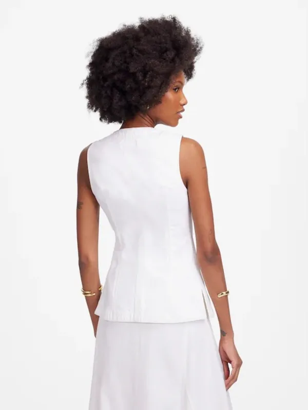 Madewell White Denim Vest Size 4 Utility Button Front Cotton Structured Top - Image 3