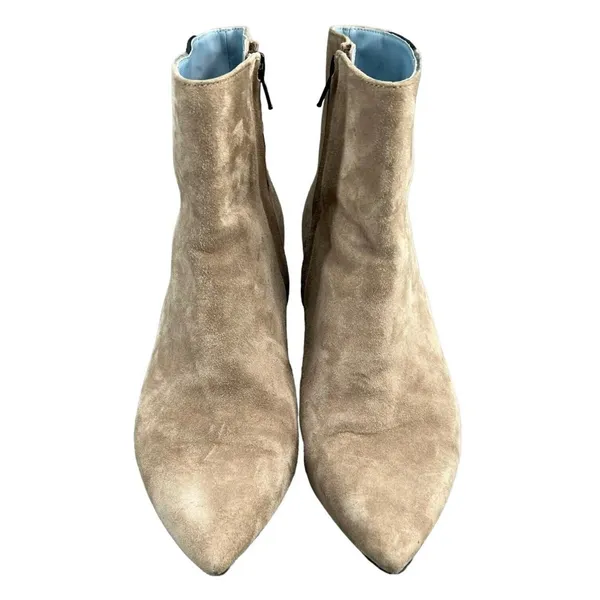 Shoes Of‎ Prey Booties Womens 7 Tan Suede Leather Heeled Ankle Boots Pointed Toe - Image 3