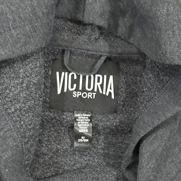 Victoria Sport Cropped Hoodie Sparkle Rhinestone Logo Grey‎ Long Sleeve Womens M - Image 3